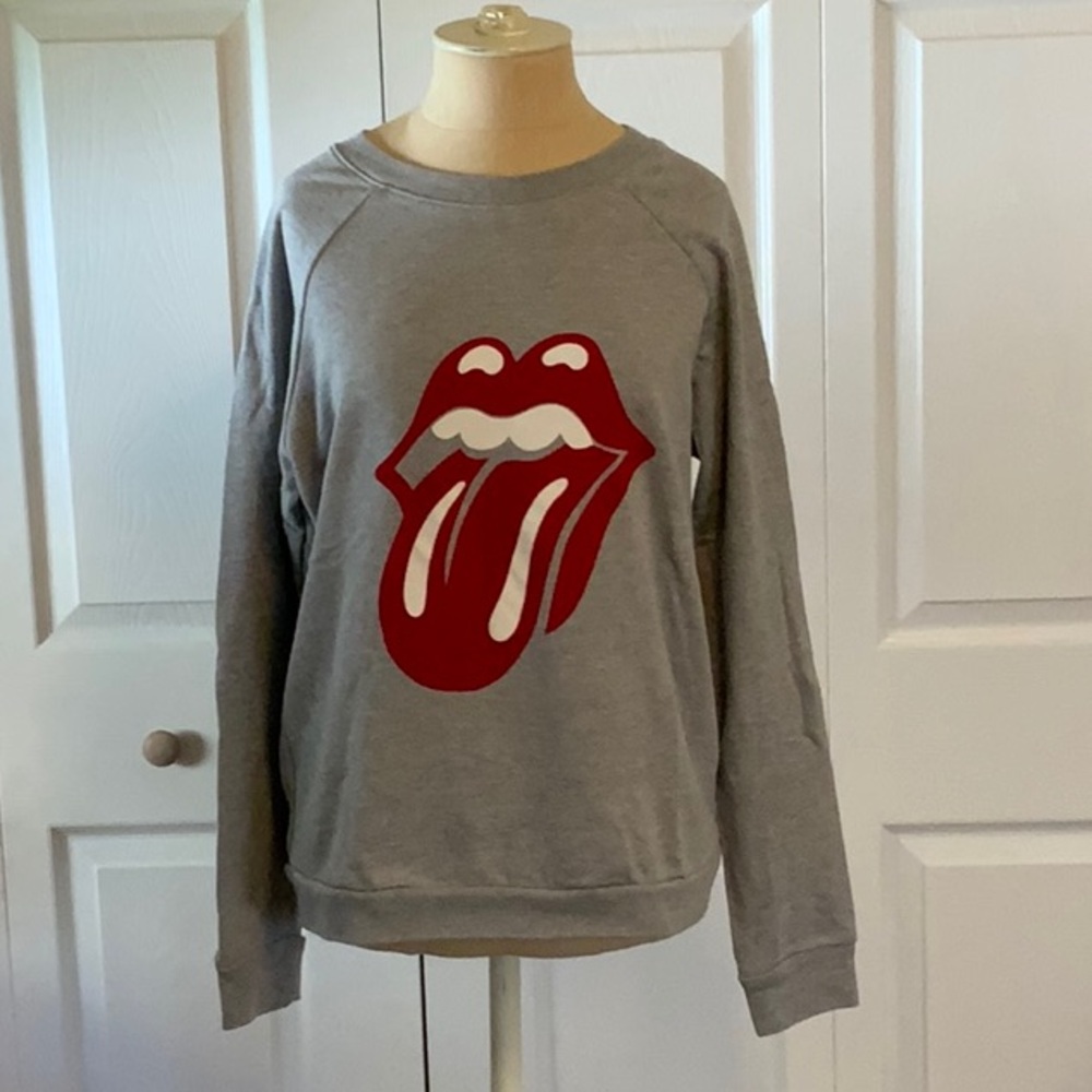 T & B Graphic Gray Sweatshirt with Red Tongue Design